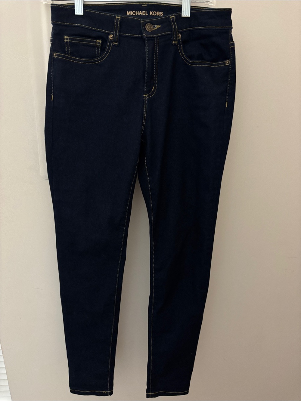 Michael Kors Dark Navy Skinny Jeans with Contrast Stitching 8 dark wash denim